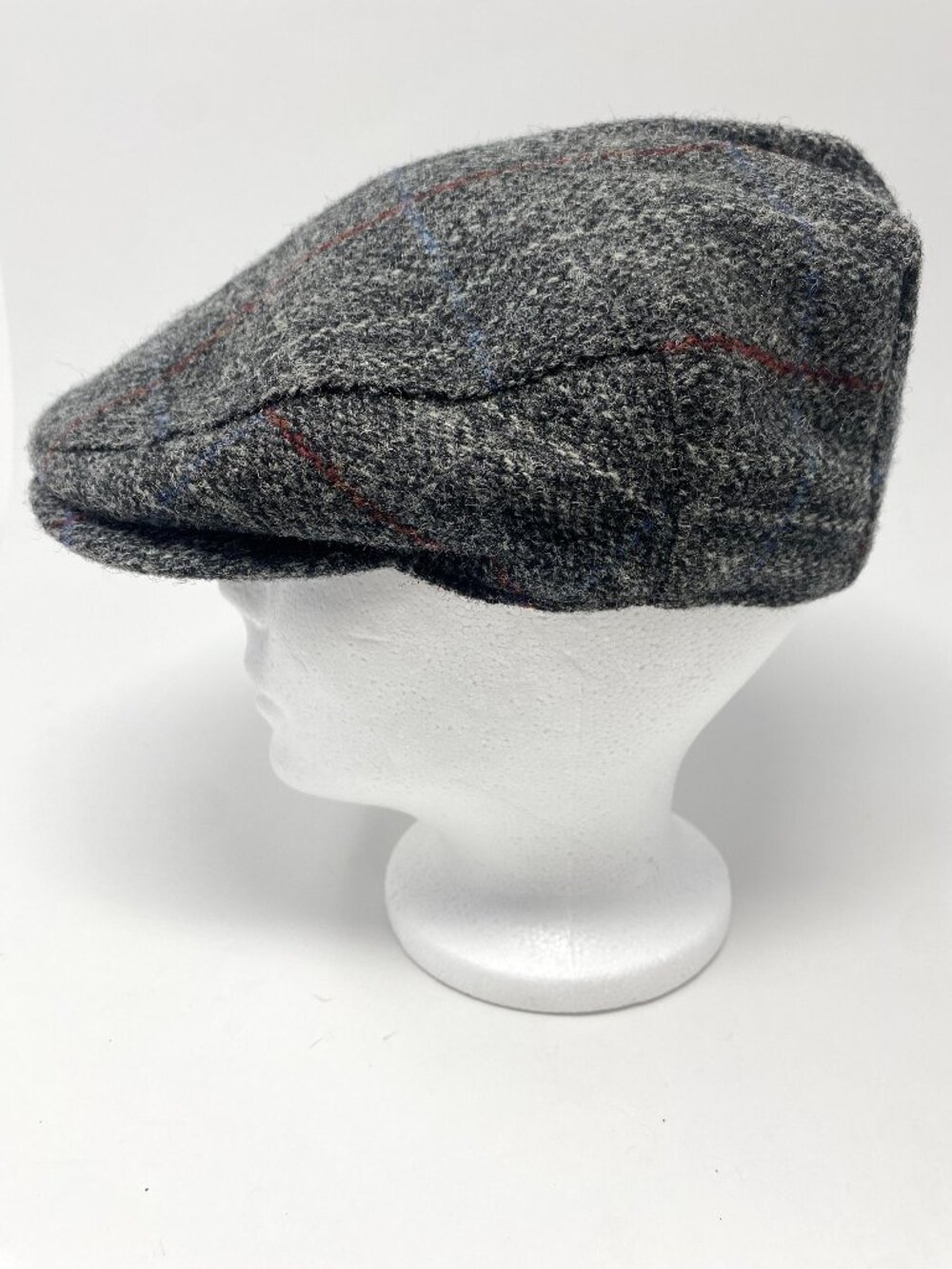 Harris Tweed Flat Cap Hat Cabbie Newsboy Wool Size 7 M Gray Red Plaid Vintage - Picture 2 of 9